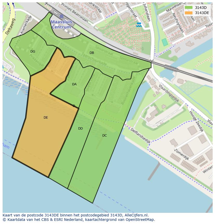 Afbeelding van het postcodegebied 3143 DE op de kaart.
