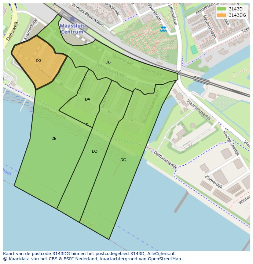 Afbeelding van het postcodegebied 3143 DG op de kaart.