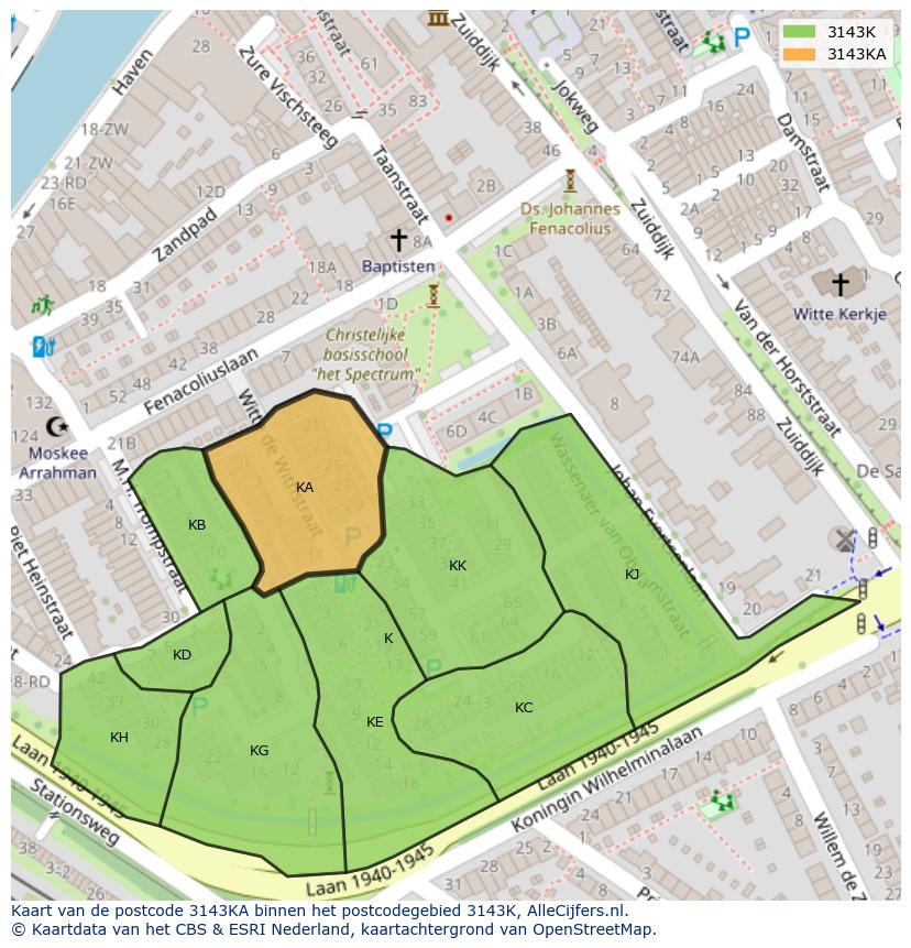 Afbeelding van het postcodegebied 3143 KA op de kaart.