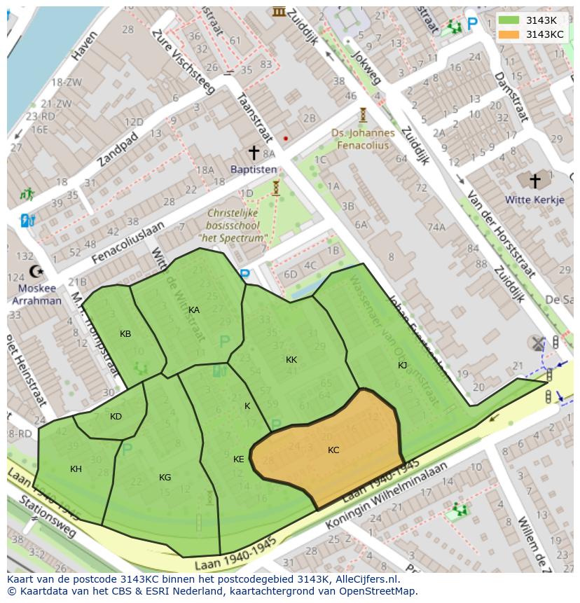 Afbeelding van het postcodegebied 3143 KC op de kaart.