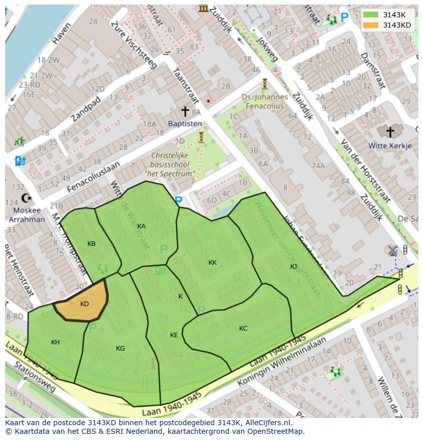 Afbeelding van het postcodegebied 3143 KD op de kaart.