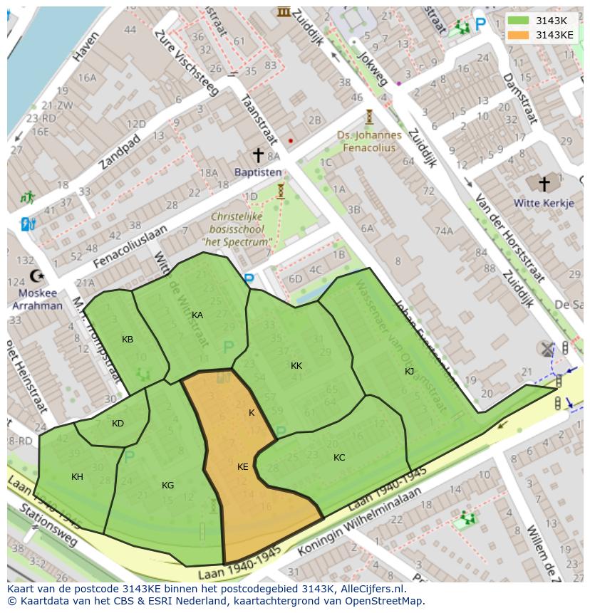 Afbeelding van het postcodegebied 3143 KE op de kaart.
