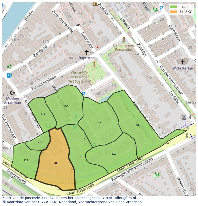 Afbeelding van het postcodegebied 3143 KG op de kaart.