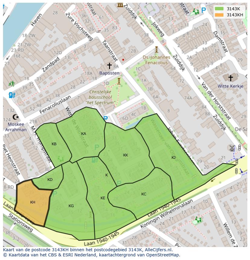 Afbeelding van het postcodegebied 3143 KH op de kaart.