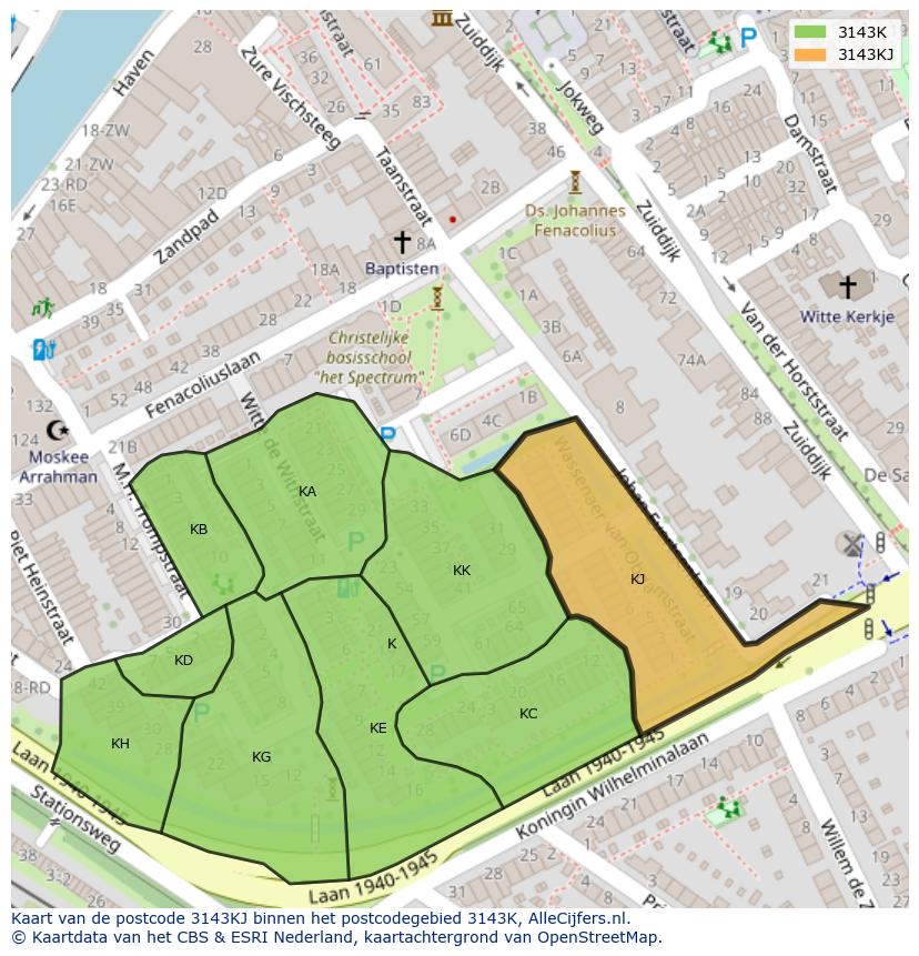 Afbeelding van het postcodegebied 3143 KJ op de kaart.