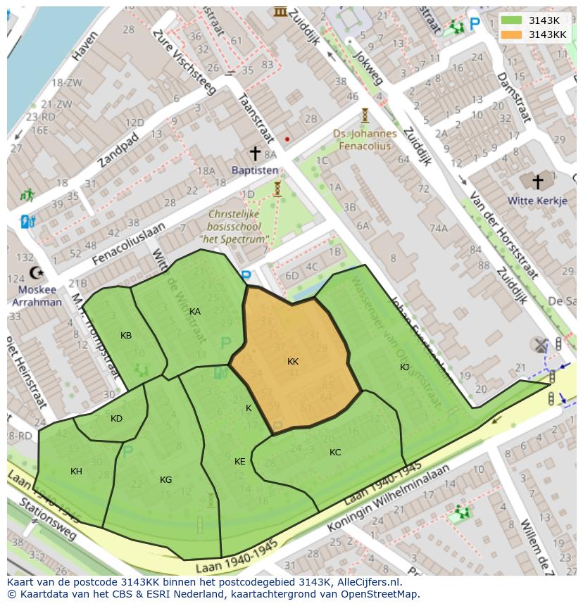 Afbeelding van het postcodegebied 3143 KK op de kaart.