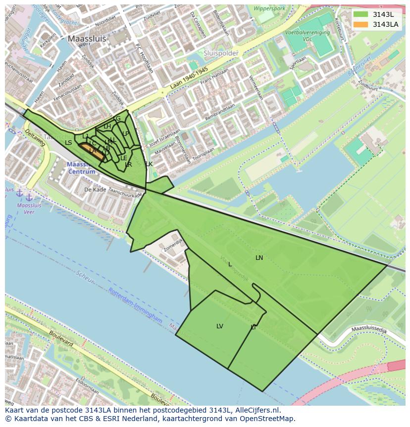 Afbeelding van het postcodegebied 3143 LA op de kaart.
