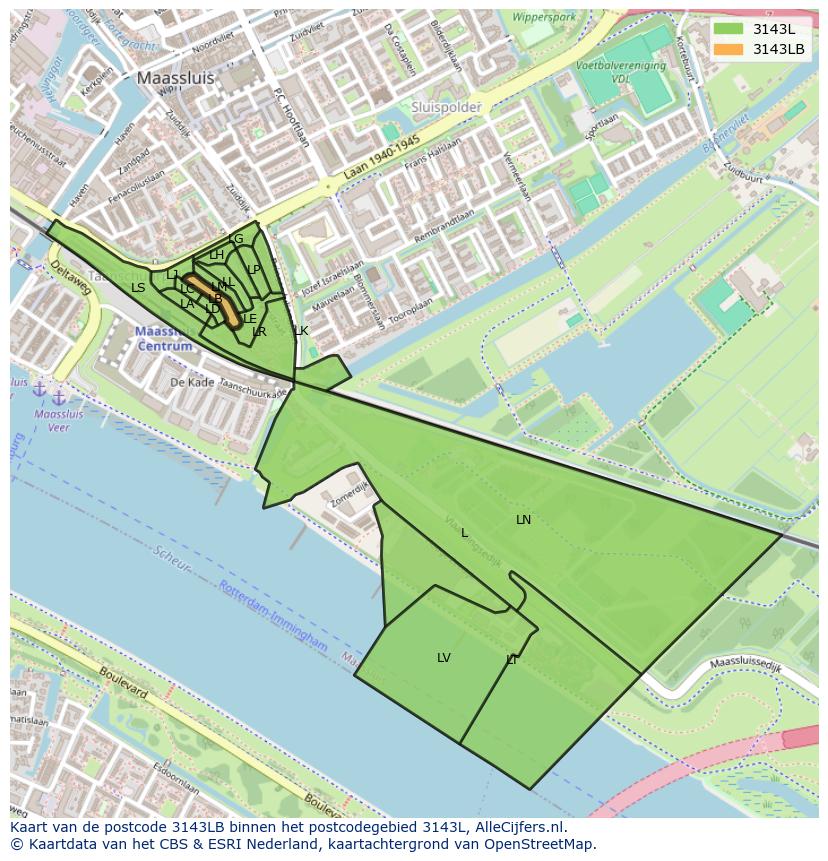 Afbeelding van het postcodegebied 3143 LB op de kaart.