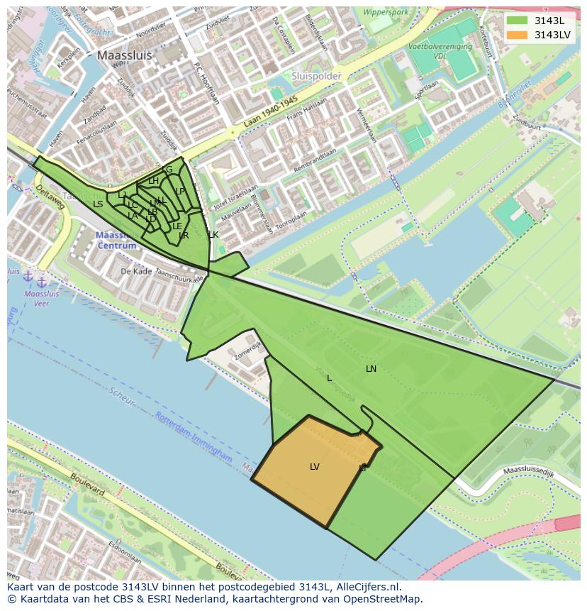 Afbeelding van het postcodegebied 3143 LV op de kaart.