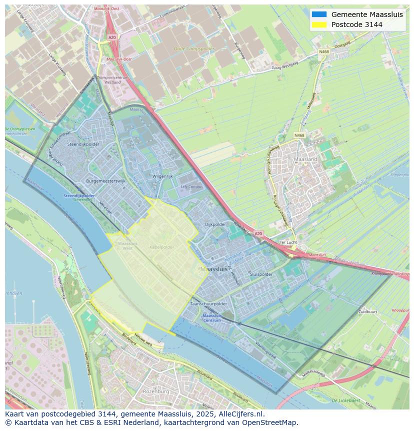 Afbeelding van het postcodegebied 3144 op de kaart.