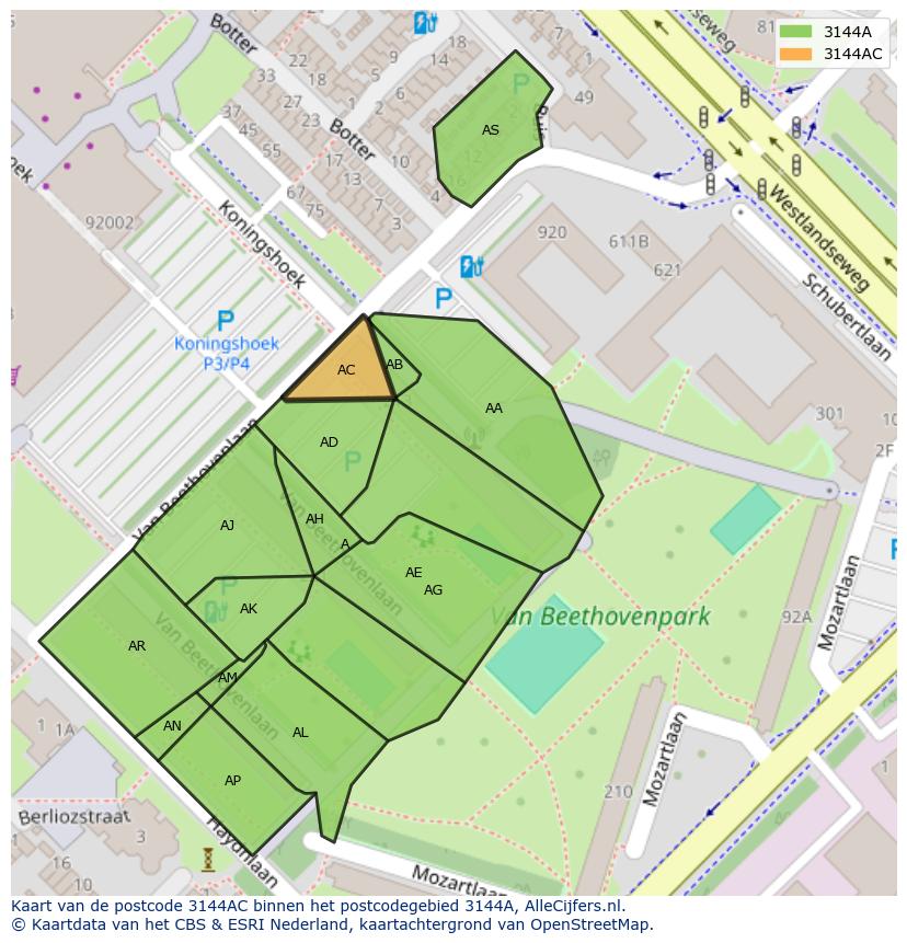 Afbeelding van het postcodegebied 3144 AC op de kaart.