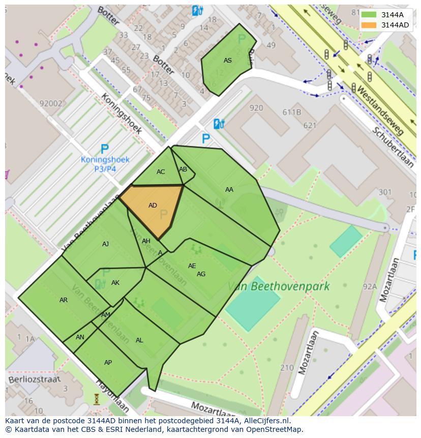 Afbeelding van het postcodegebied 3144 AD op de kaart.