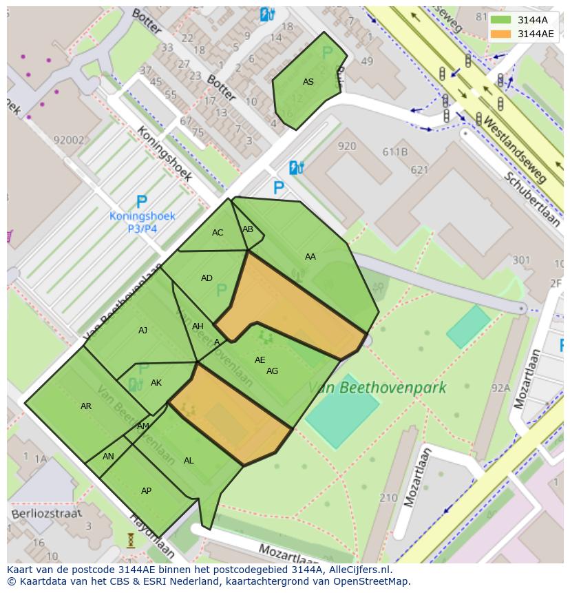 Afbeelding van het postcodegebied 3144 AE op de kaart.
