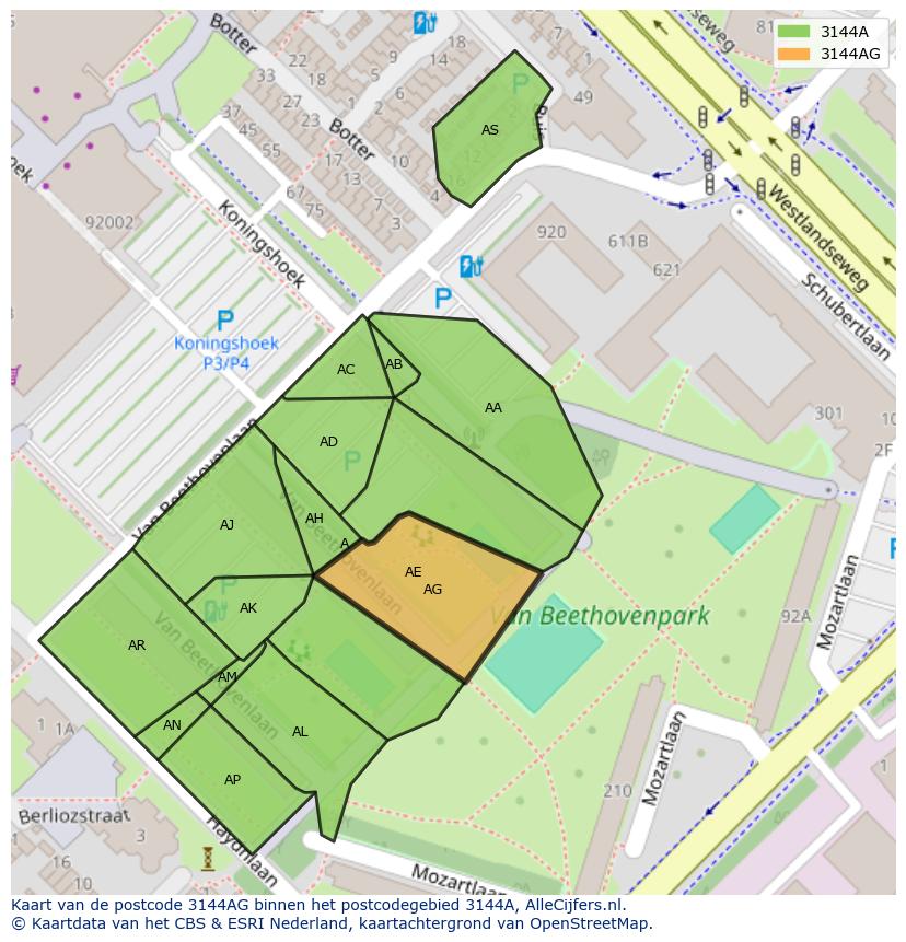 Afbeelding van het postcodegebied 3144 AG op de kaart.