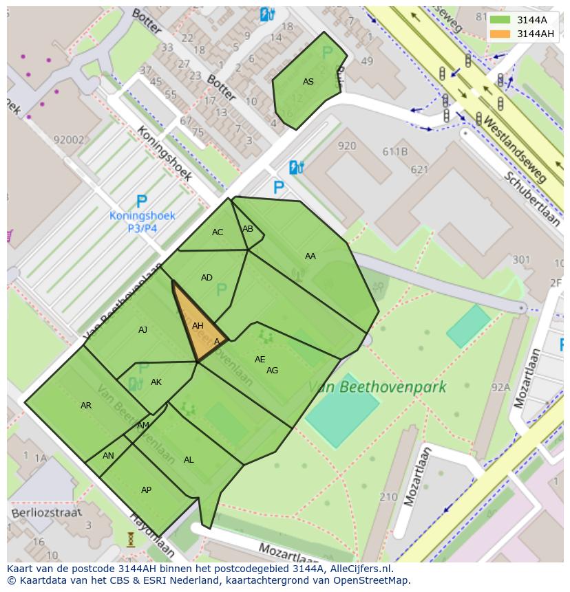 Afbeelding van het postcodegebied 3144 AH op de kaart.