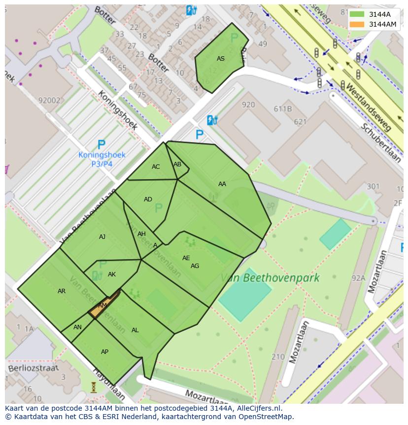 Afbeelding van het postcodegebied 3144 AM op de kaart.