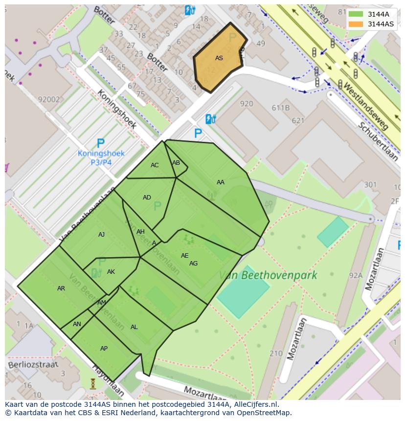 Afbeelding van het postcodegebied 3144 AS op de kaart.