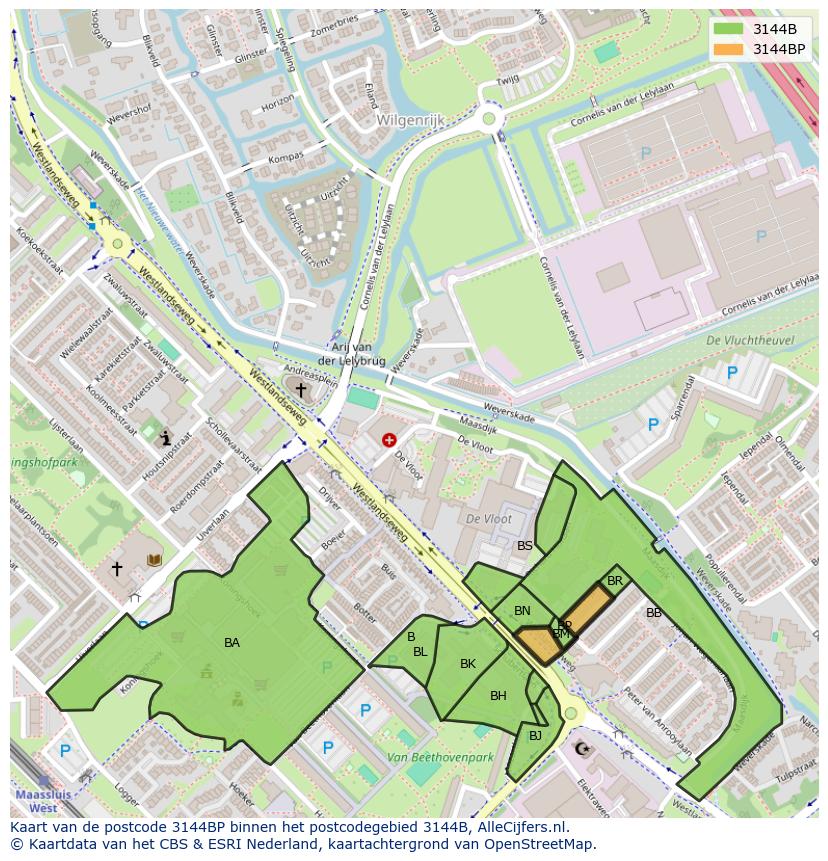 Afbeelding van het postcodegebied 3144 BP op de kaart.