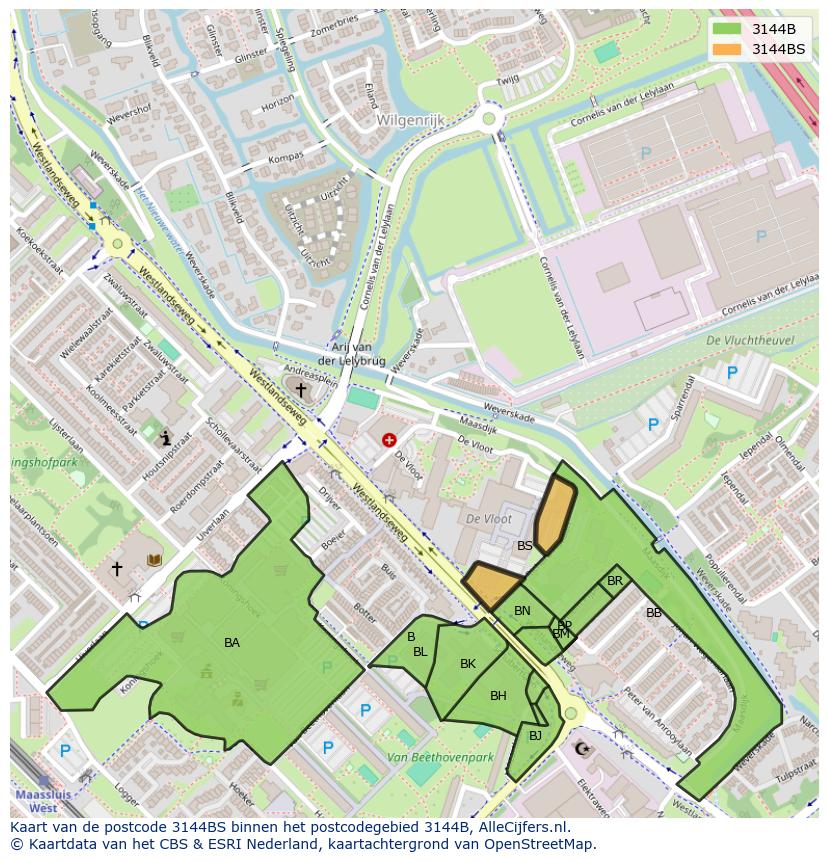 Afbeelding van het postcodegebied 3144 BS op de kaart.