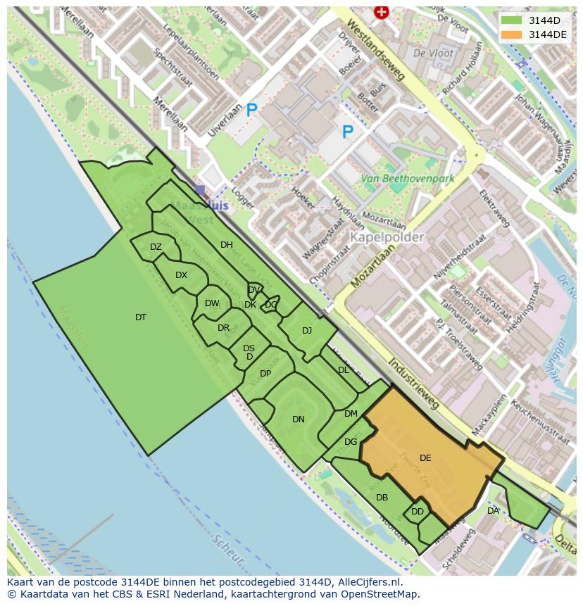 Afbeelding van het postcodegebied 3144 DE op de kaart.