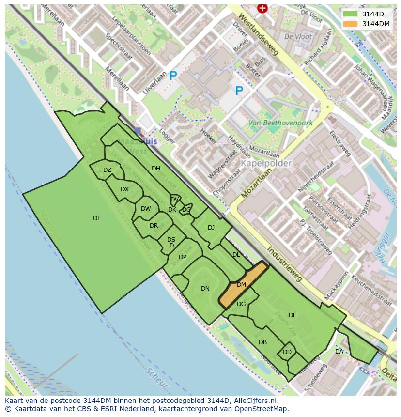 Afbeelding van het postcodegebied 3144 DM op de kaart.