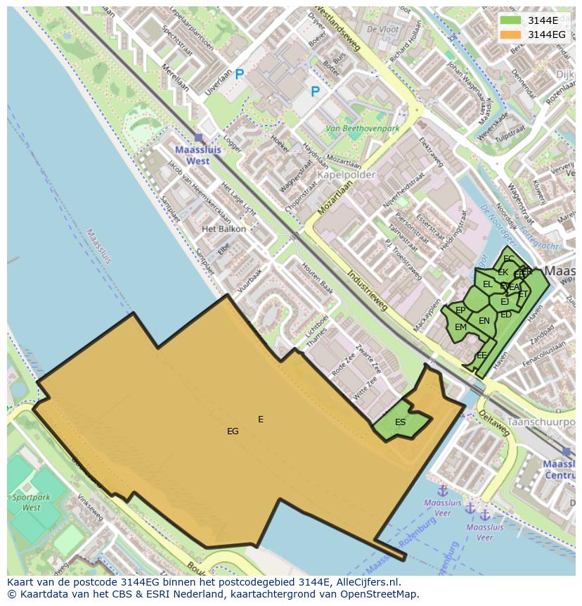 Afbeelding van het postcodegebied 3144 EG op de kaart.