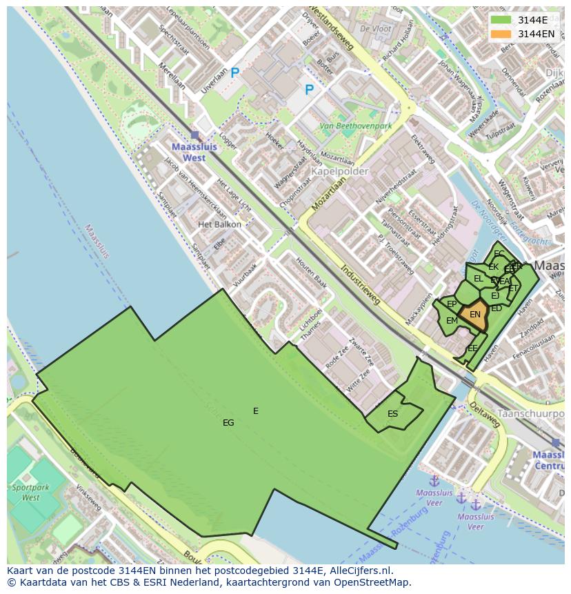 Afbeelding van het postcodegebied 3144 EN op de kaart.