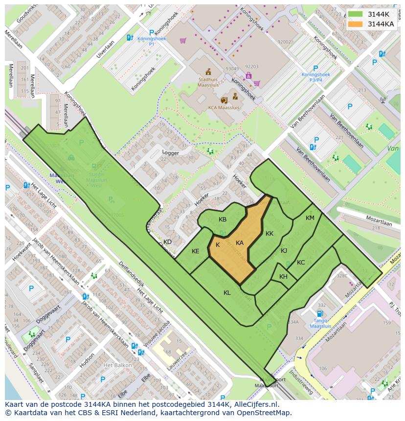 Afbeelding van het postcodegebied 3144 KA op de kaart.