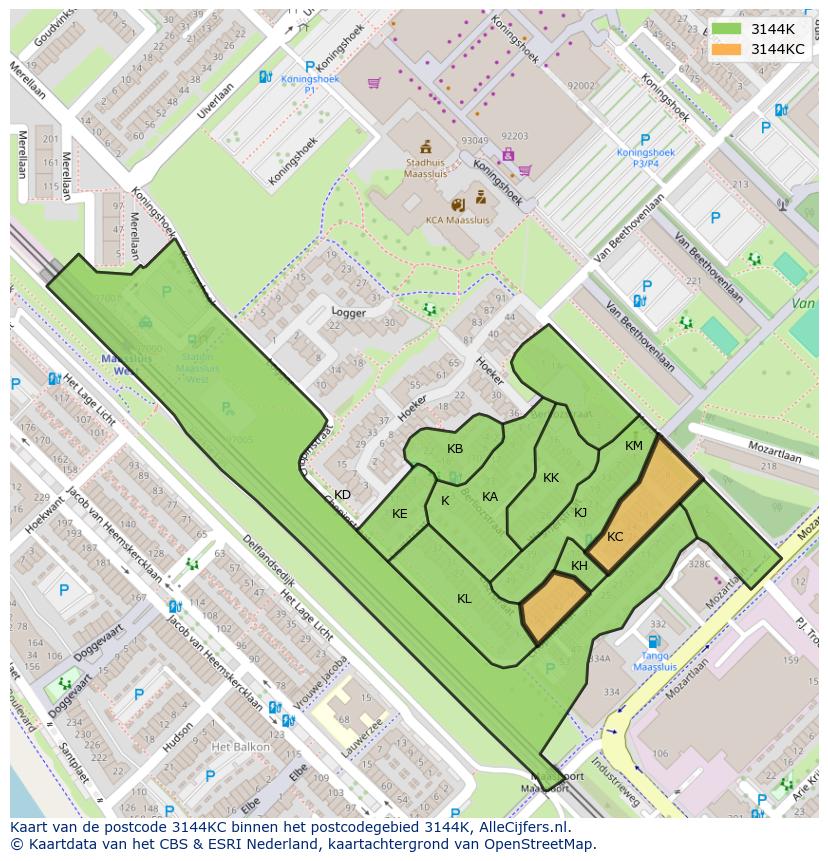 Afbeelding van het postcodegebied 3144 KC op de kaart.