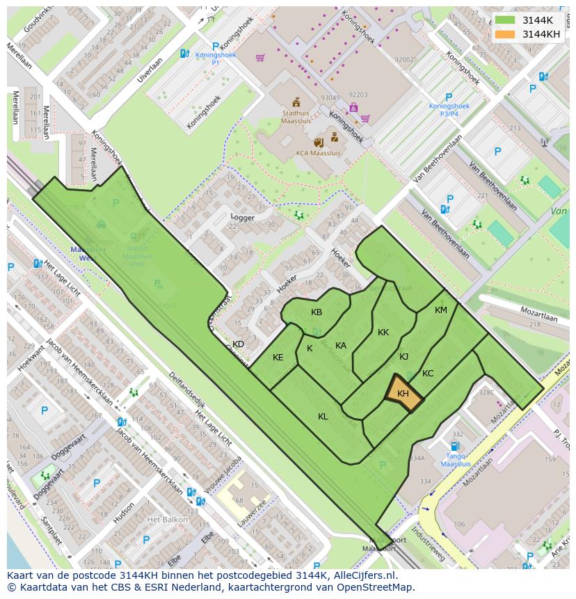 Afbeelding van het postcodegebied 3144 KH op de kaart.