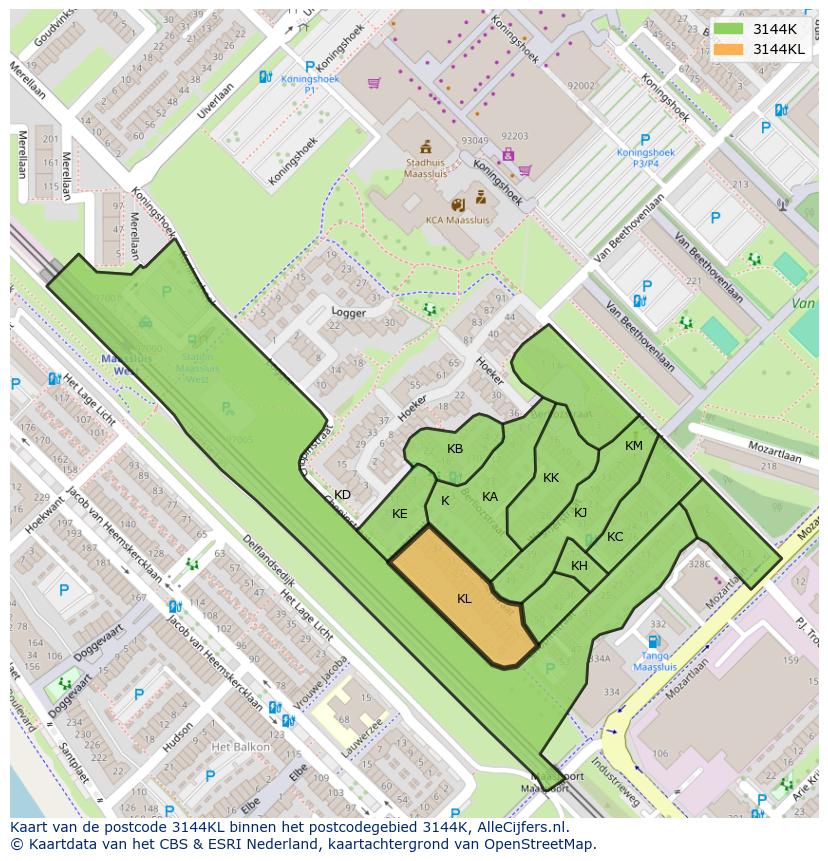 Afbeelding van het postcodegebied 3144 KL op de kaart.