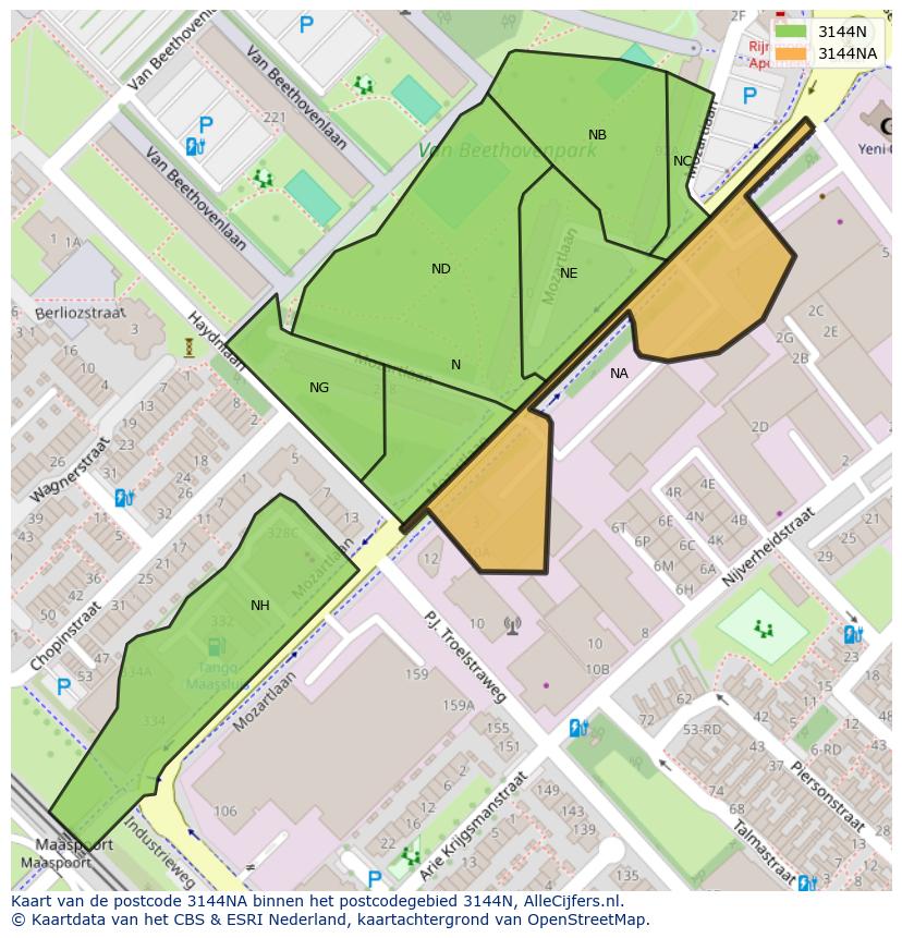 Afbeelding van het postcodegebied 3144 NA op de kaart.