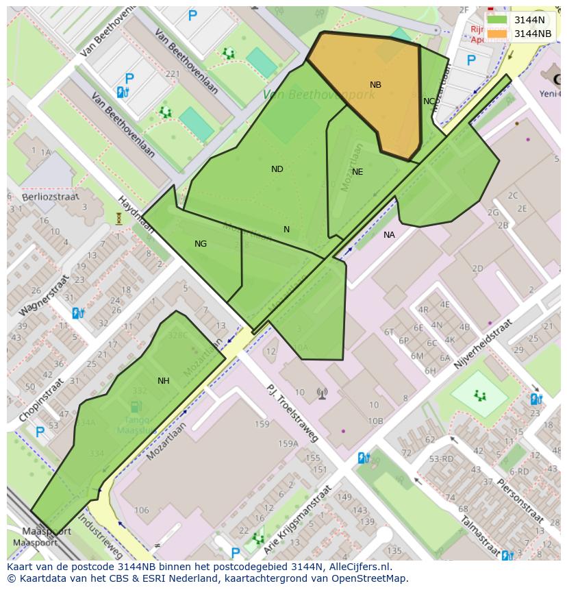 Afbeelding van het postcodegebied 3144 NB op de kaart.
