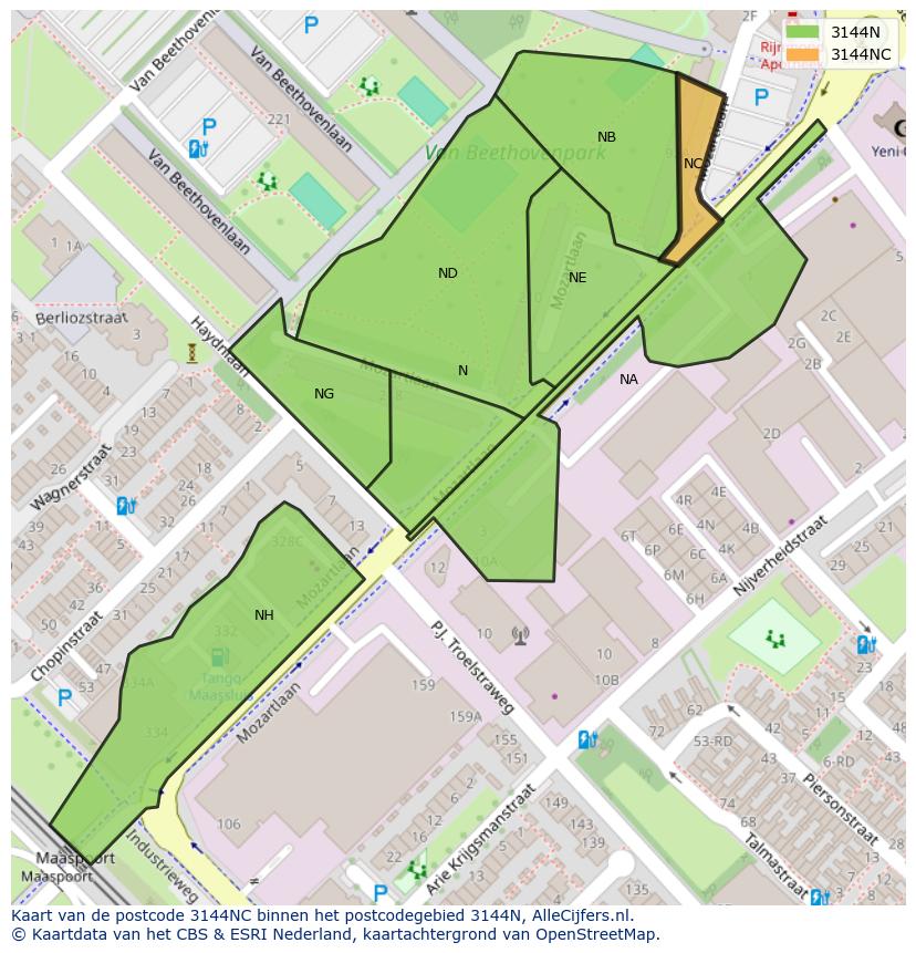 Afbeelding van het postcodegebied 3144 NC op de kaart.