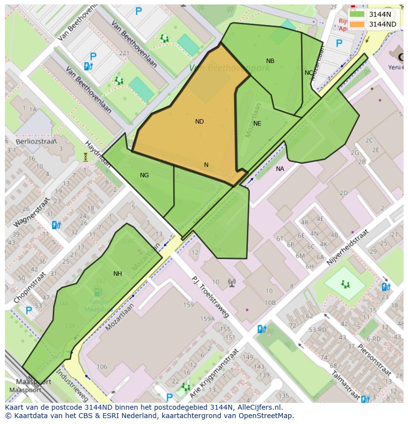 Afbeelding van het postcodegebied 3144 ND op de kaart.