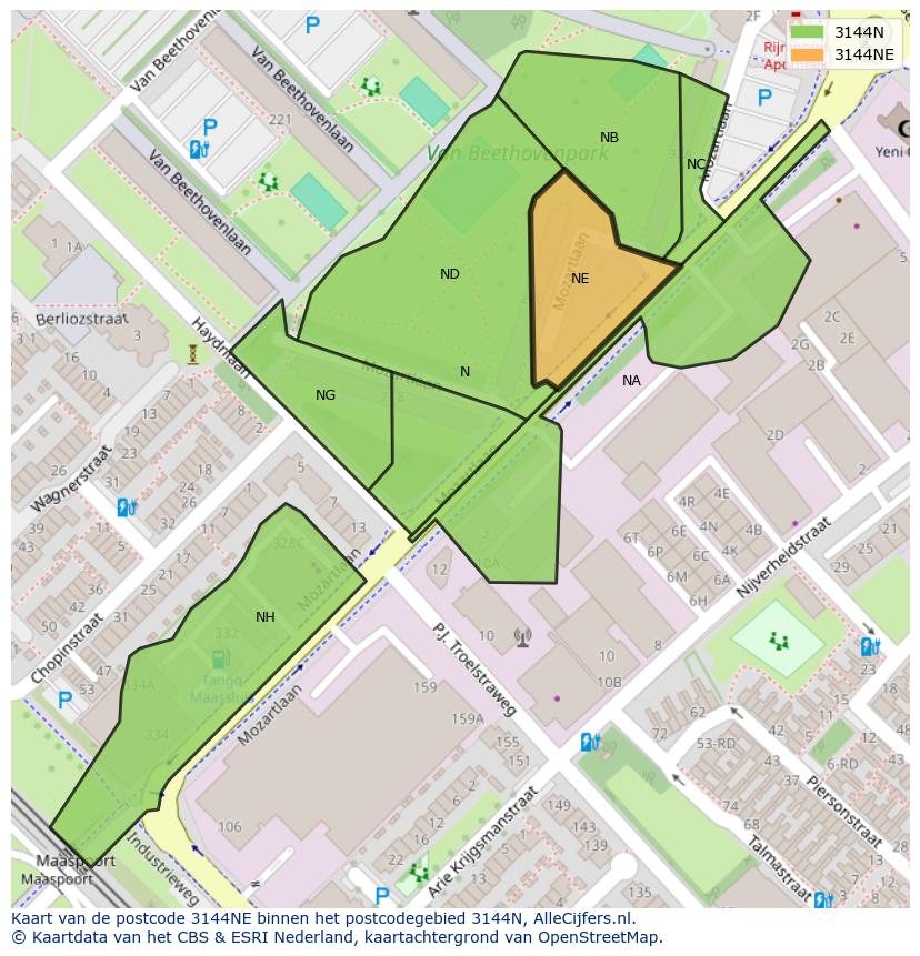 Afbeelding van het postcodegebied 3144 NE op de kaart.