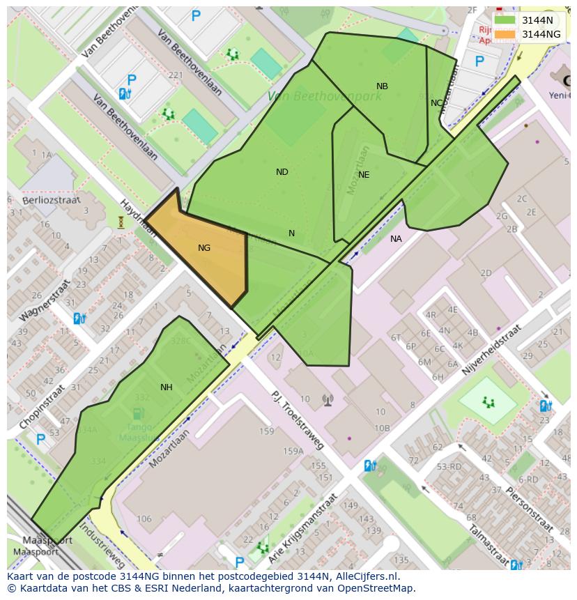 Afbeelding van het postcodegebied 3144 NG op de kaart.