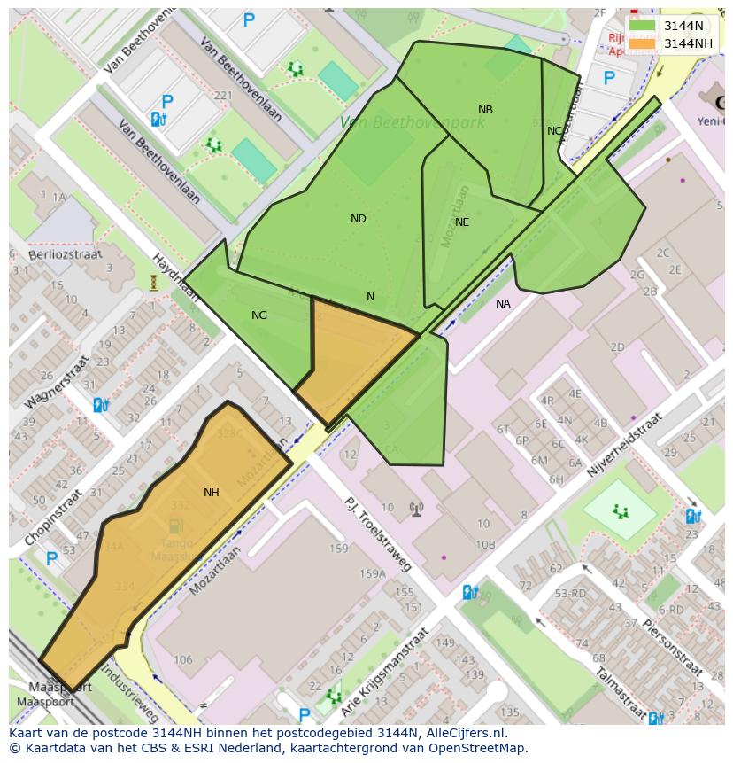 Afbeelding van het postcodegebied 3144 NH op de kaart.