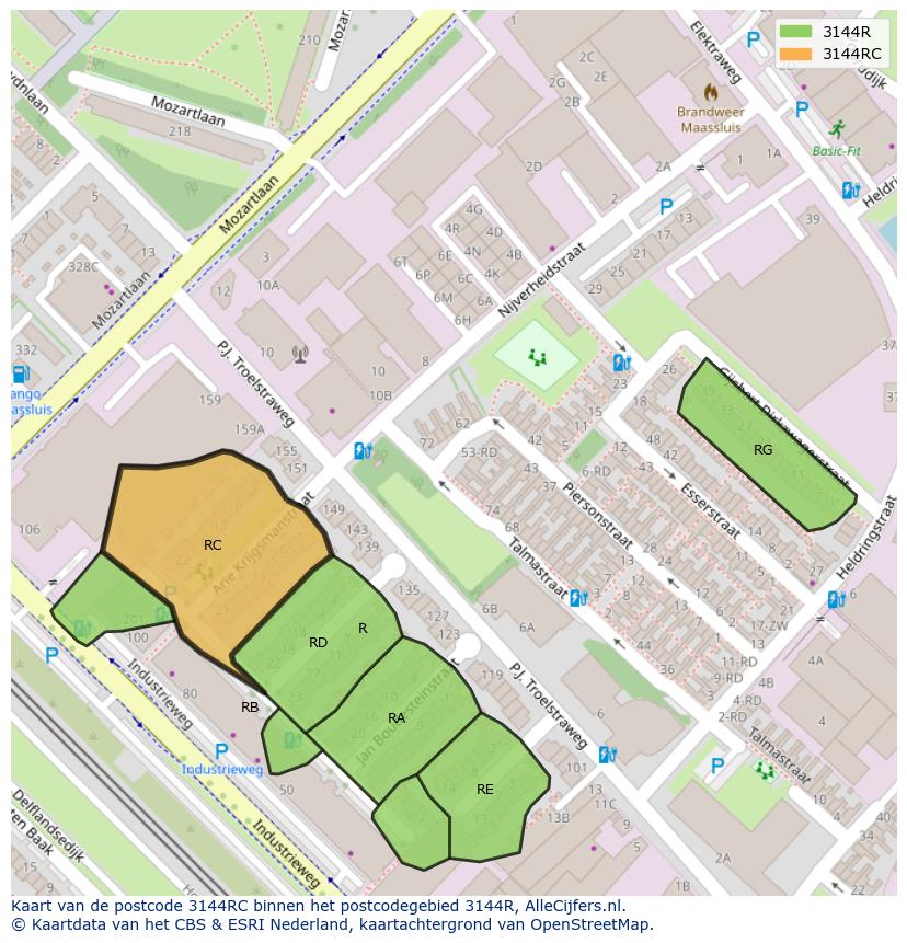 Afbeelding van het postcodegebied 3144 RC op de kaart.