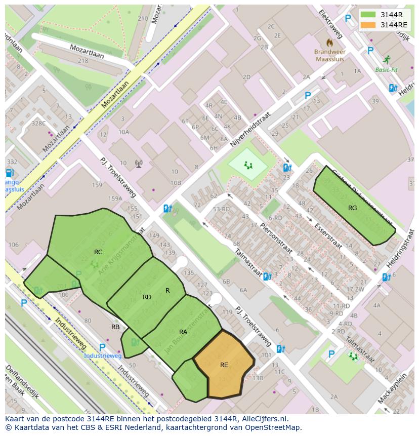 Afbeelding van het postcodegebied 3144 RE op de kaart.