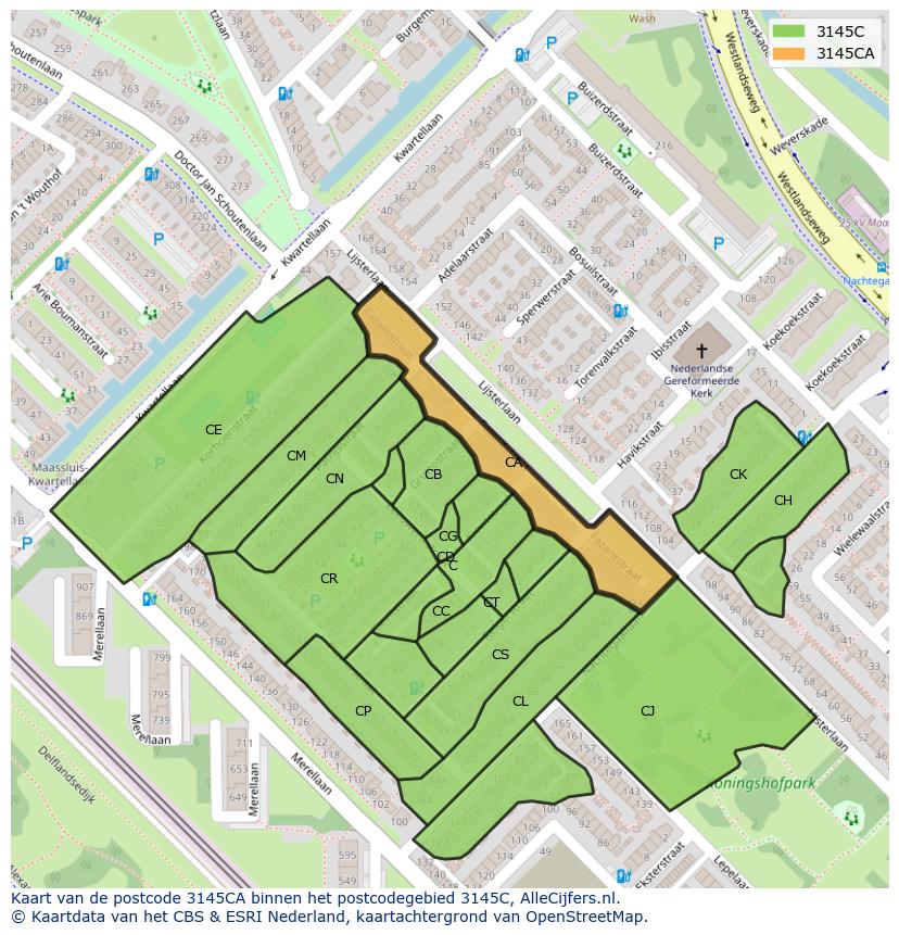 Afbeelding van het postcodegebied 3145 CA op de kaart.