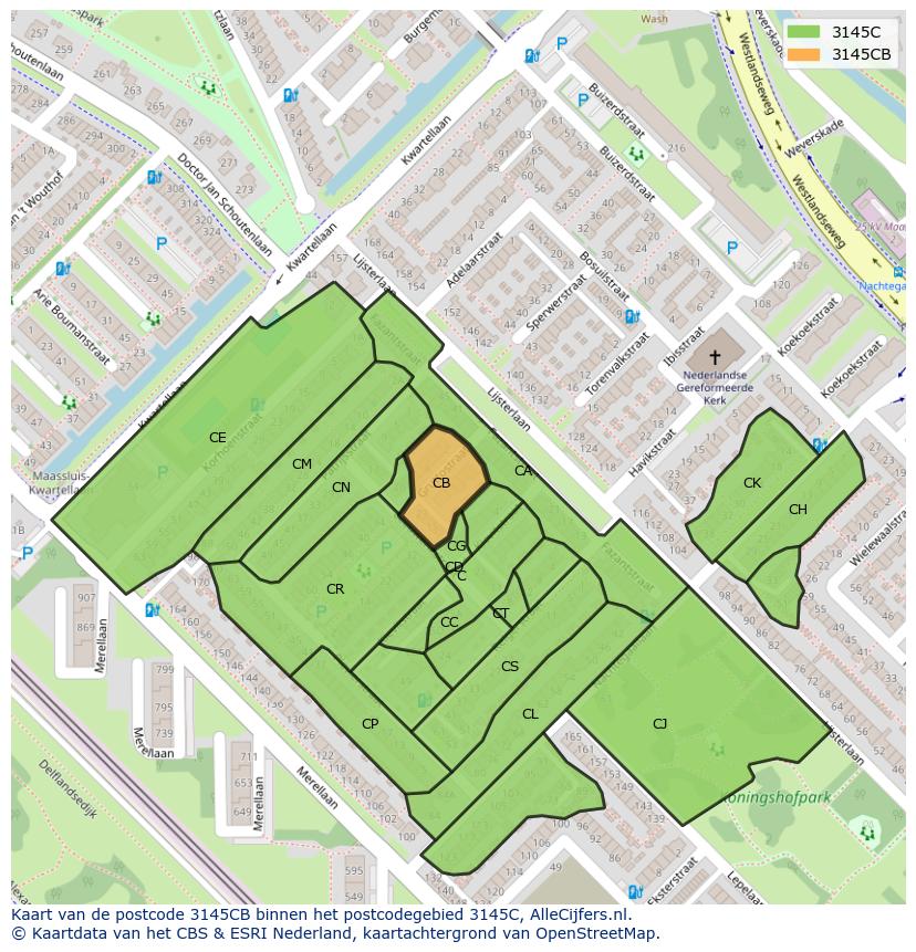 Afbeelding van het postcodegebied 3145 CB op de kaart.