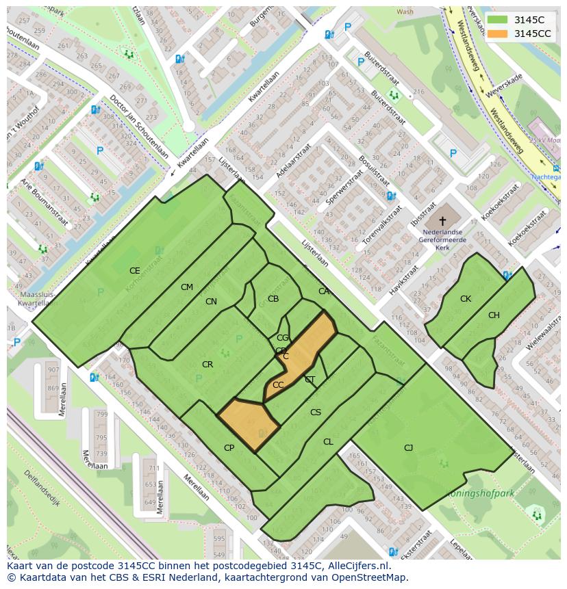 Afbeelding van het postcodegebied 3145 CC op de kaart.