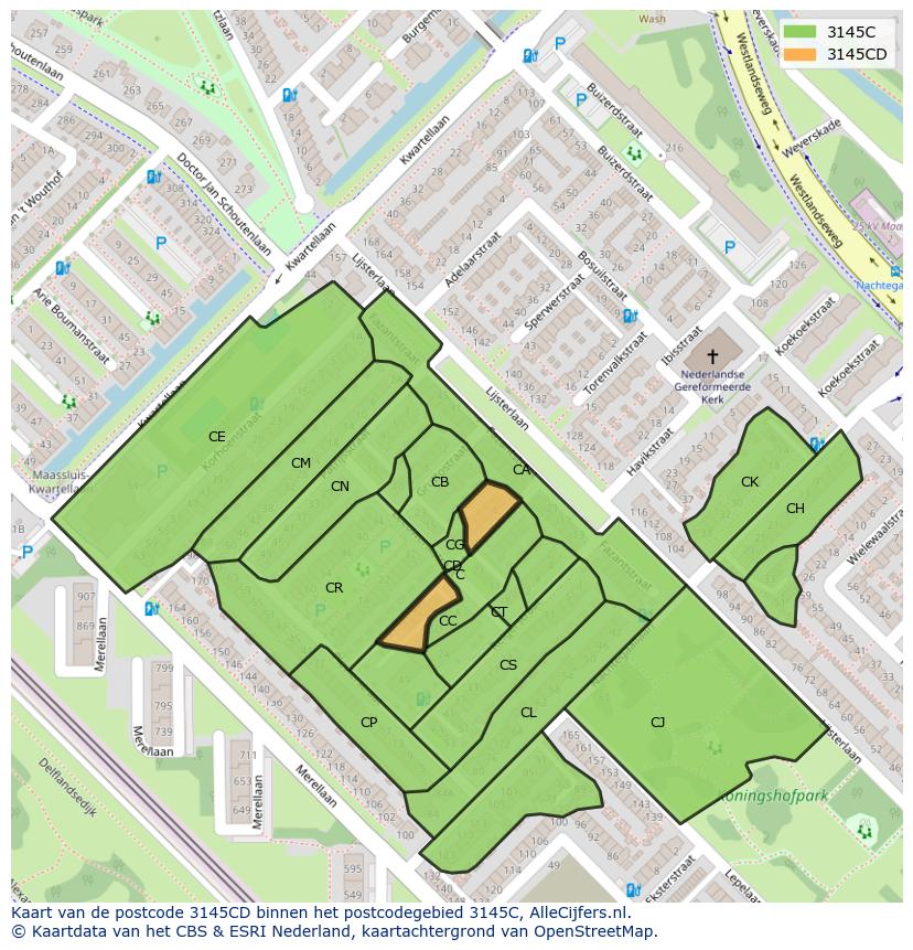 Afbeelding van het postcodegebied 3145 CD op de kaart.
