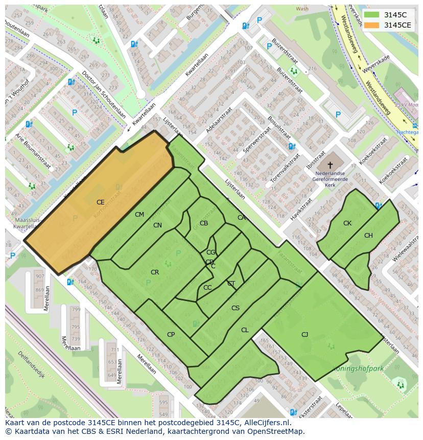 Afbeelding van het postcodegebied 3145 CE op de kaart.