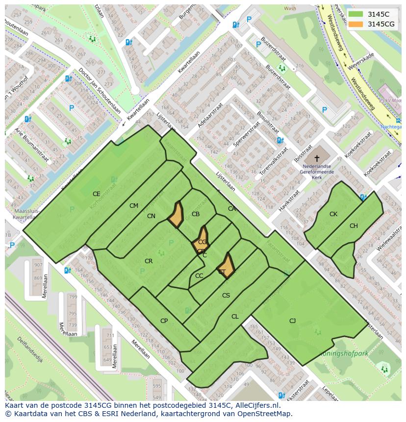 Afbeelding van het postcodegebied 3145 CG op de kaart.
