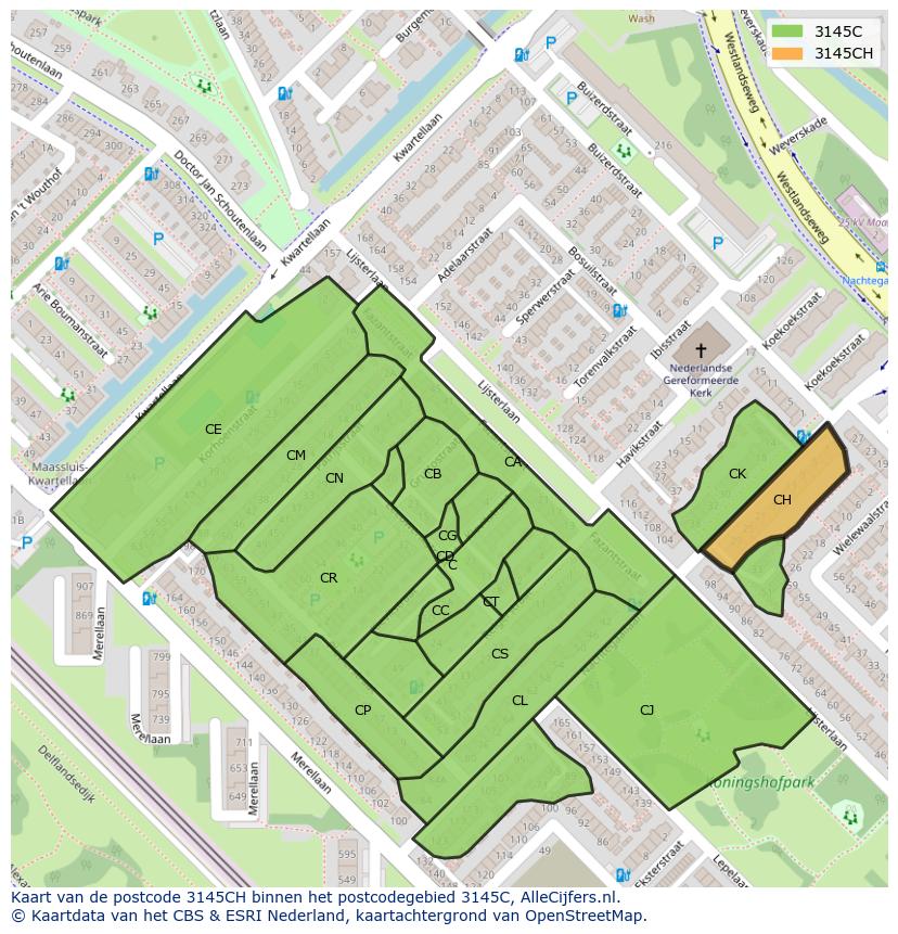 Afbeelding van het postcodegebied 3145 CH op de kaart.