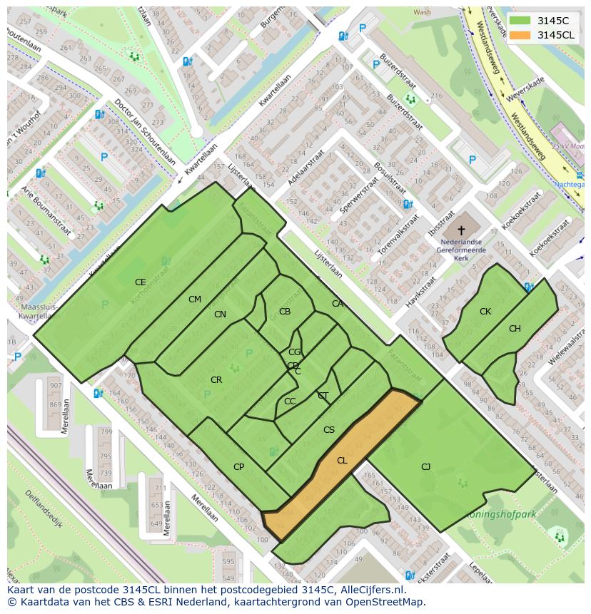 Afbeelding van het postcodegebied 3145 CL op de kaart.
