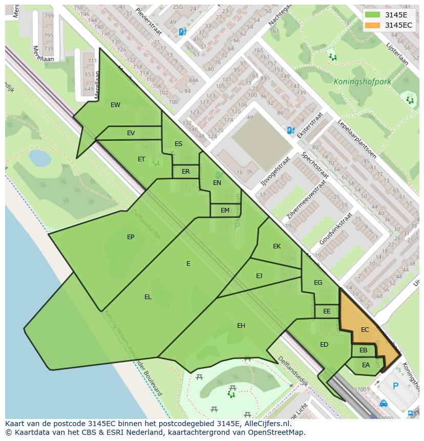 Afbeelding van het postcodegebied 3145 EC op de kaart.