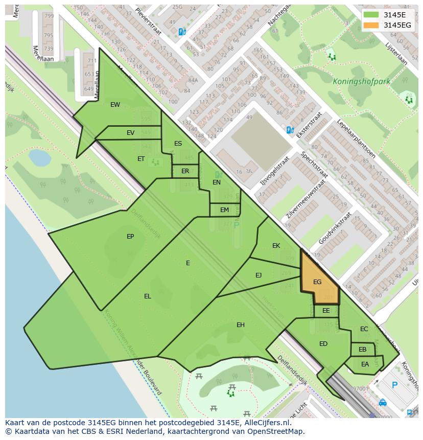 Afbeelding van het postcodegebied 3145 EG op de kaart.